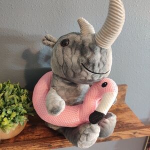 Rhino in Flamingo Float Plush Stuffed Animal Toy 12" Summer Beach Pool Decor